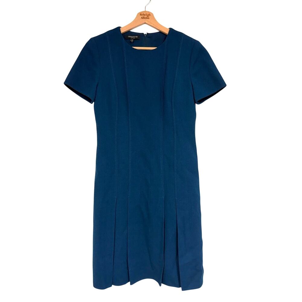 Lafayette 148 New York Jannie Pleated Dress Blue Wool Business SZ 4 Classic EUC